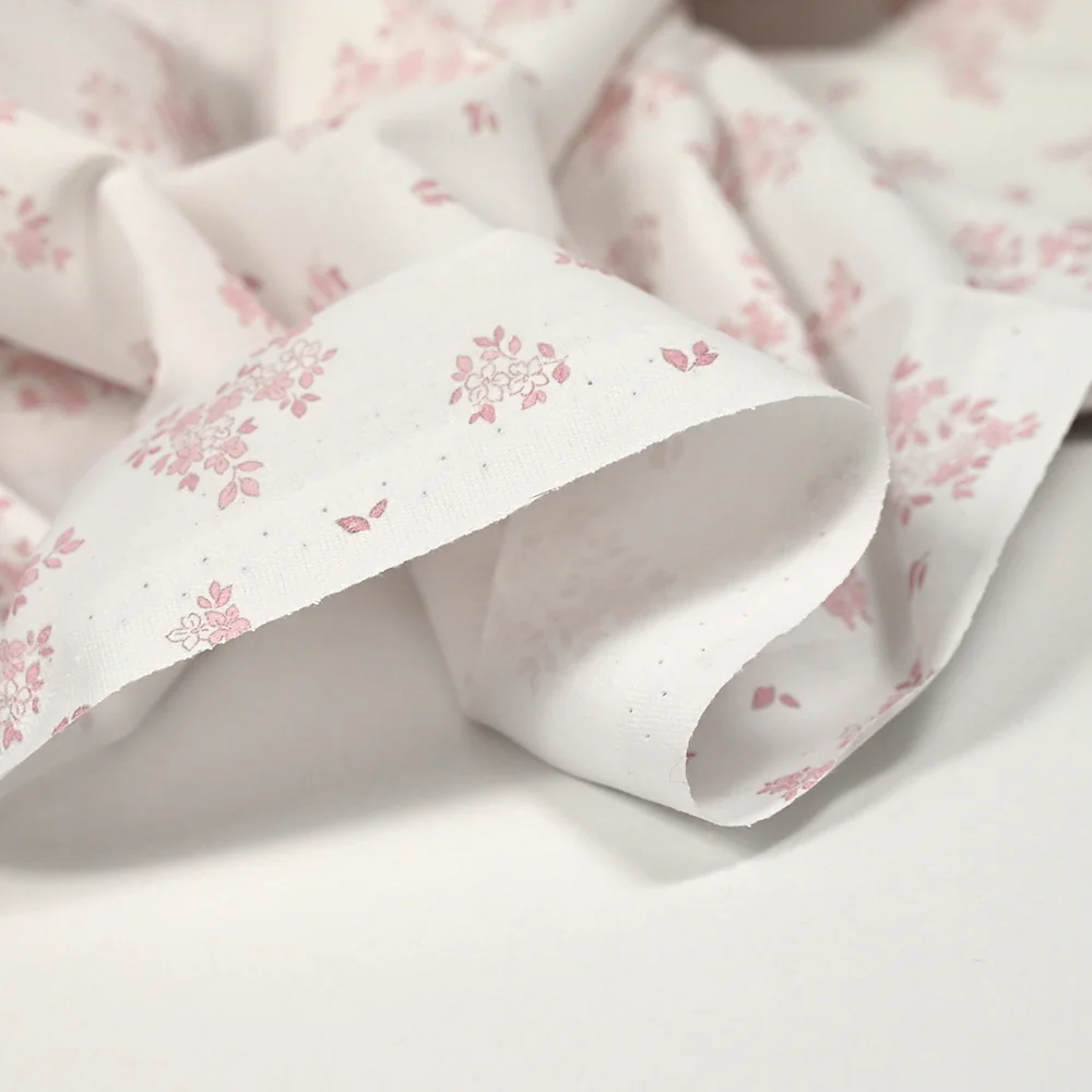 Coton imprimé petite brousse rose fond blanc - Image 5