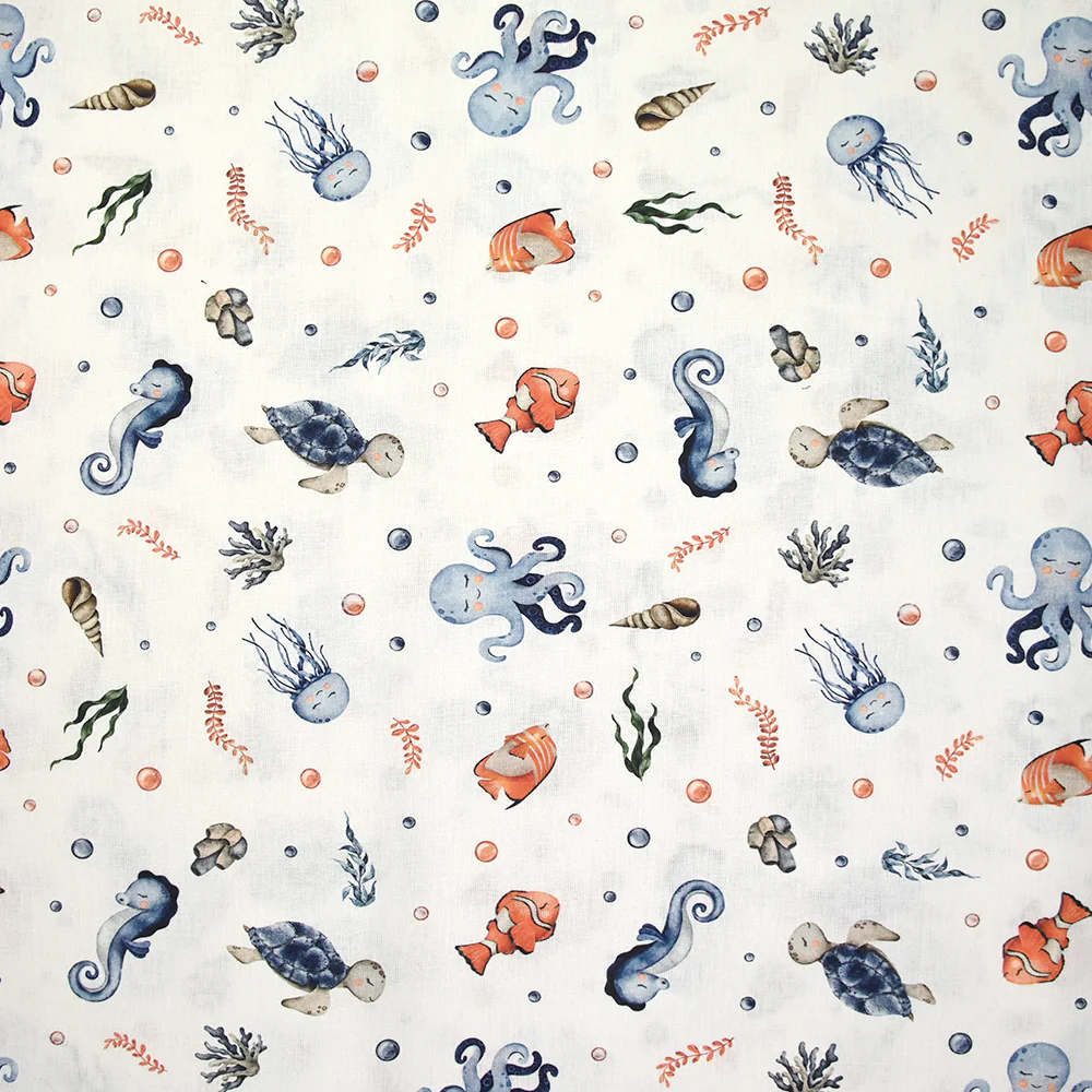 Coton imprimé poisson-clown fond blanc