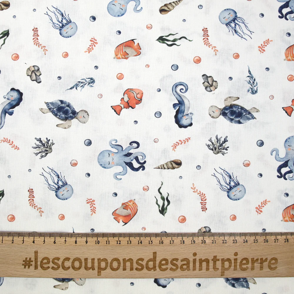 Coton imprimé poisson-clown fond blanc - Image 3