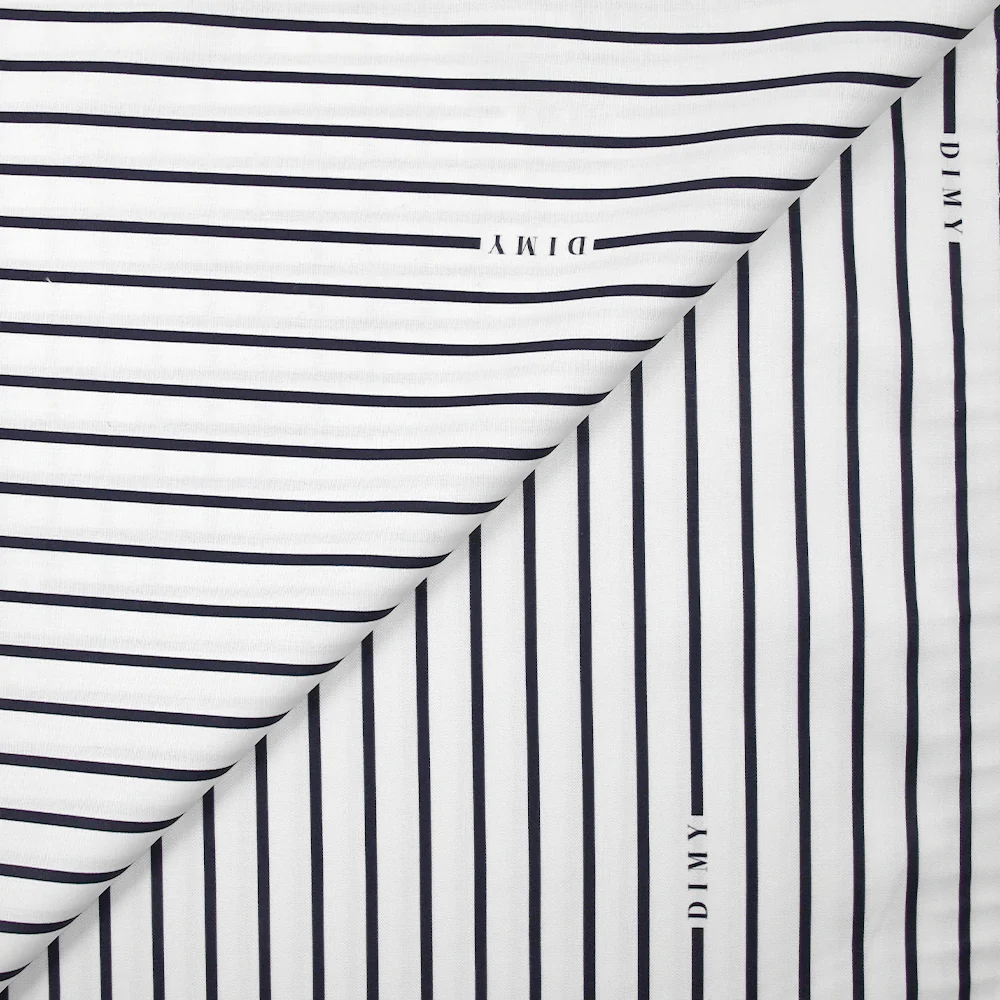 Coton imprimé rayé Dimy bleu nuit fond blanc