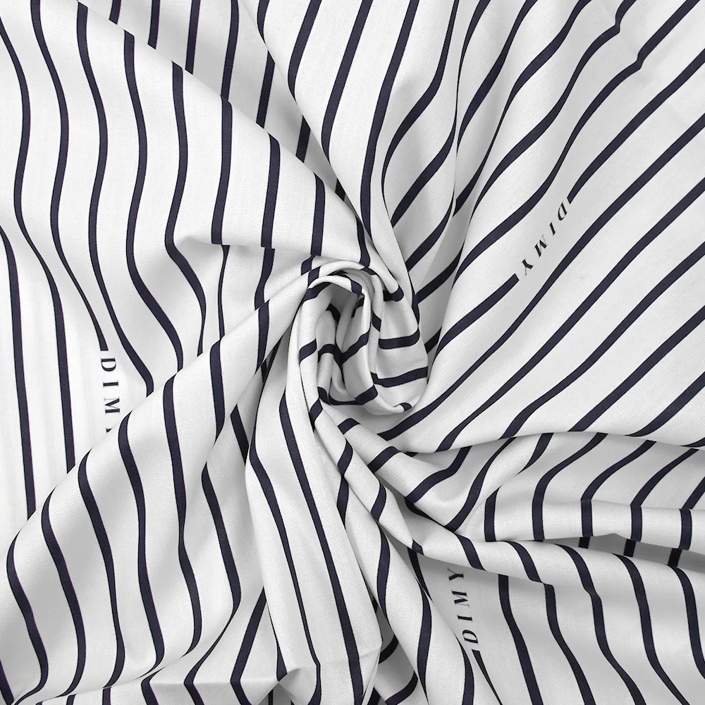Coton imprimé rayé Dimy bleu nuit fond blanc - Image 2