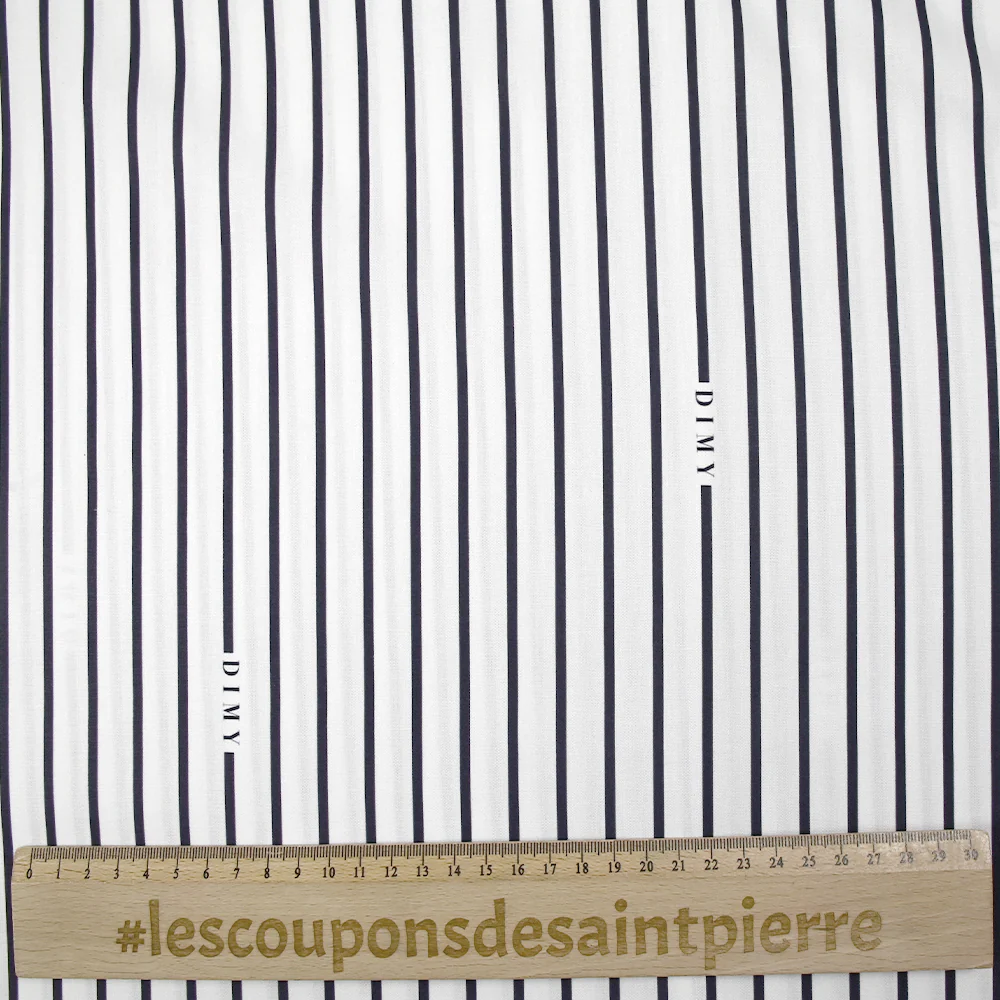 Coton imprimé rayé Dimy bleu nuit fond blanc - Image 3