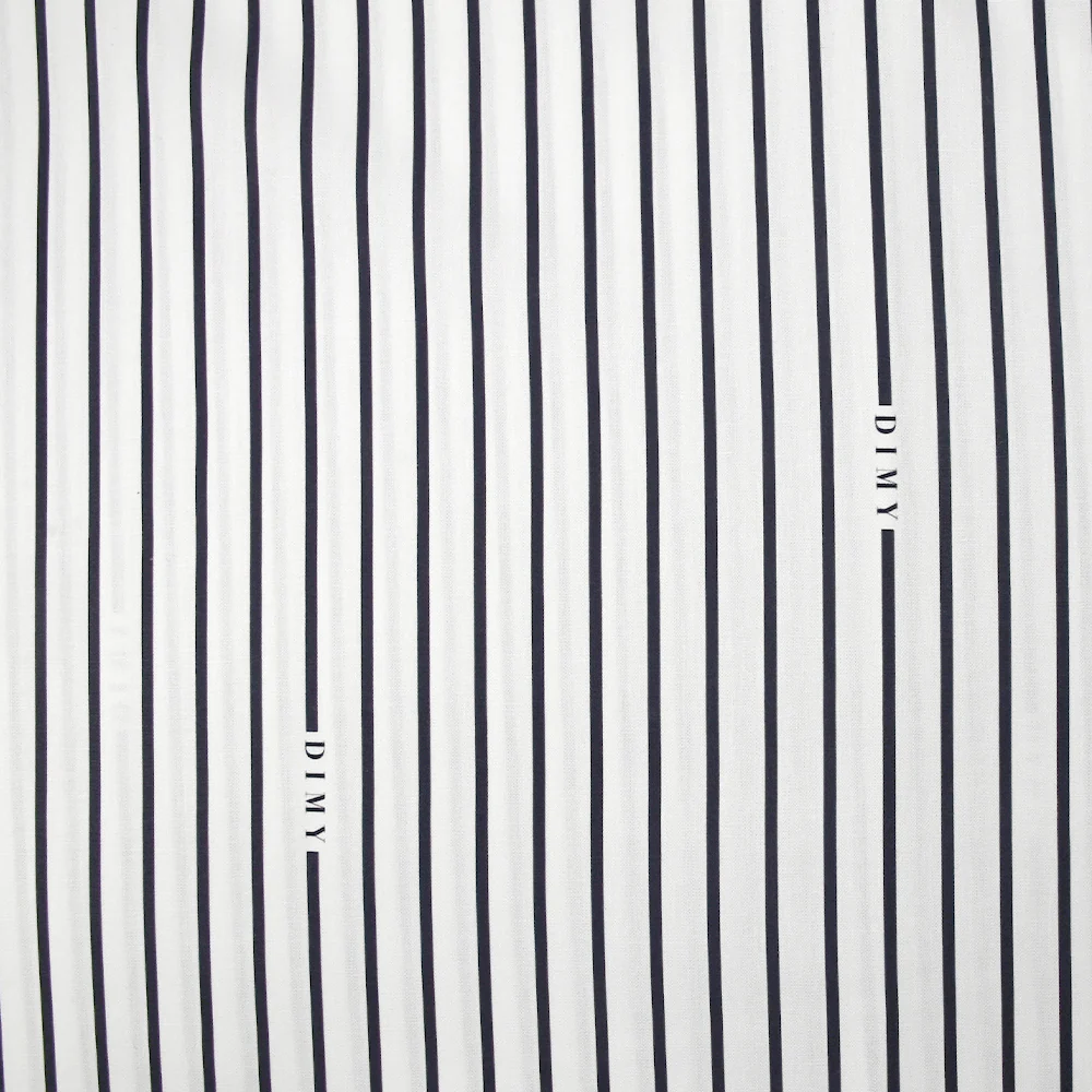 Coton imprimé rayé Dimy bleu nuit fond blanc - Image 4