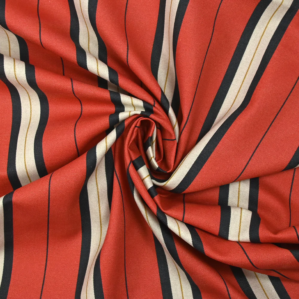 Coton imprimé rayé Simon fond rouge - Image 2