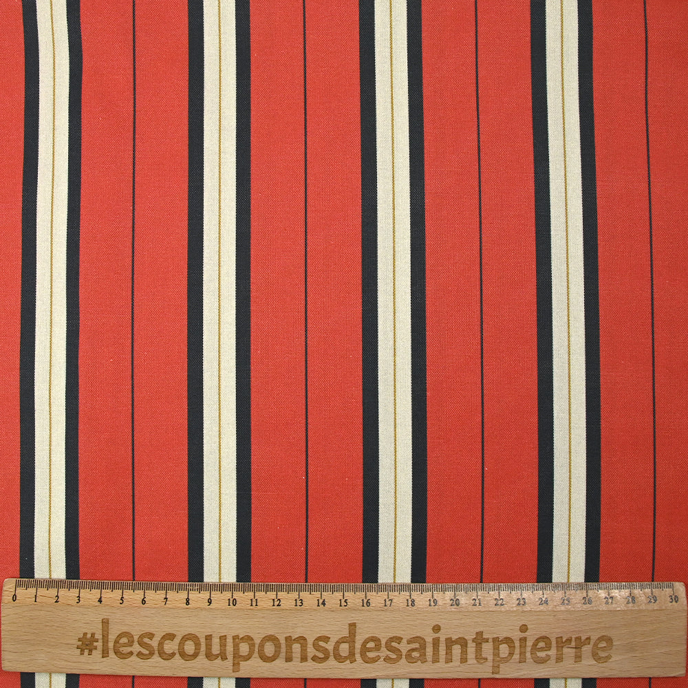 Coton imprimé rayé Simon fond rouge - Image 3