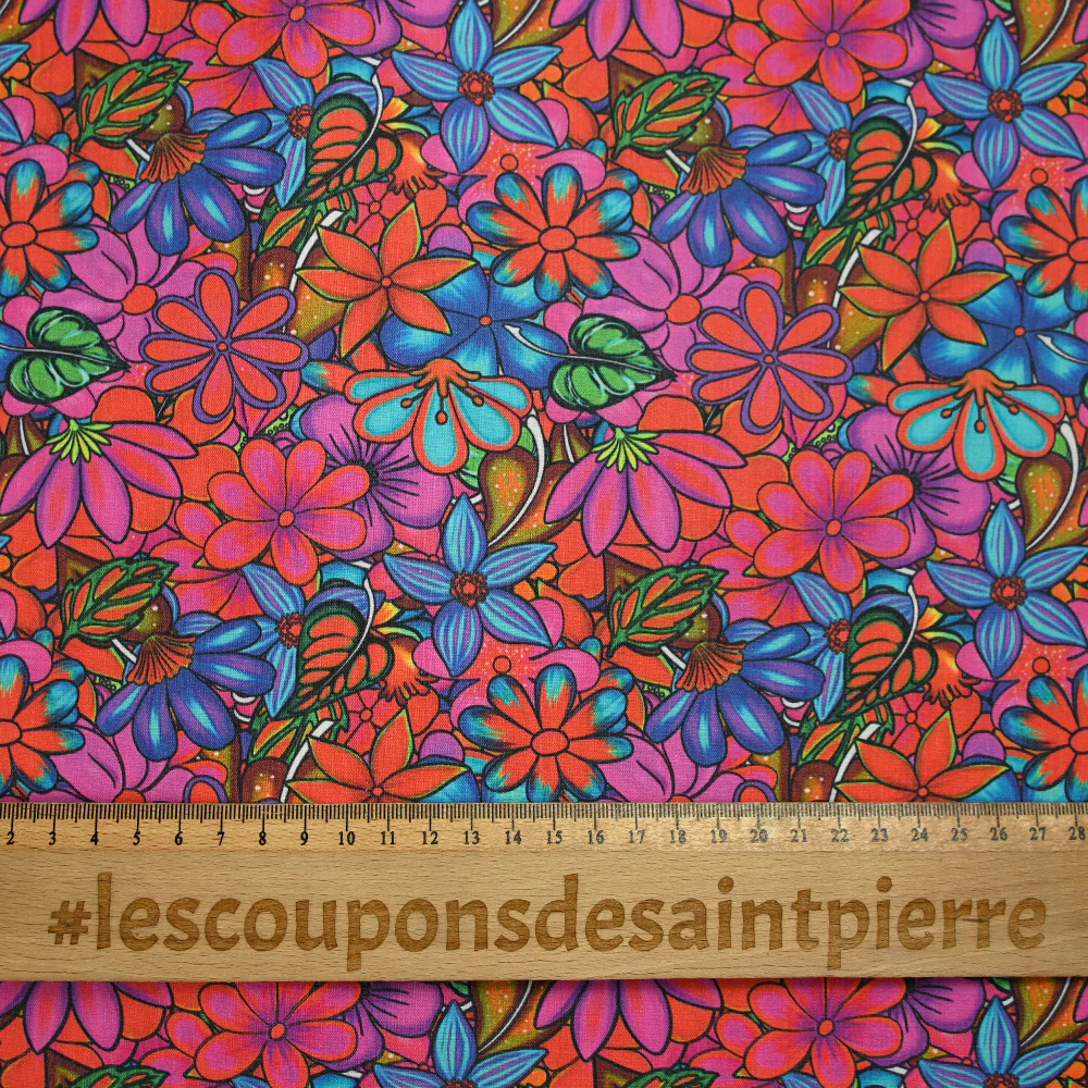 Coton imprimé rayon de soleil rose et bleu - Image 3