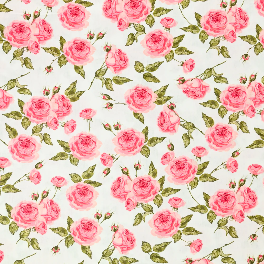 Coton imprimé rosier fond blanc