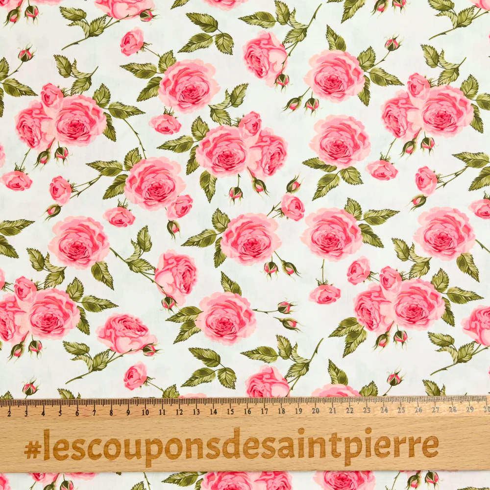 Coton imprimé rosier fond blanc - Image 3