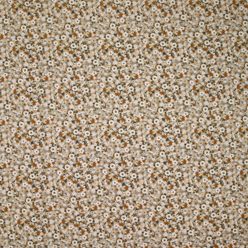 Coton imprimé s'épanouir beige, marron et blanc