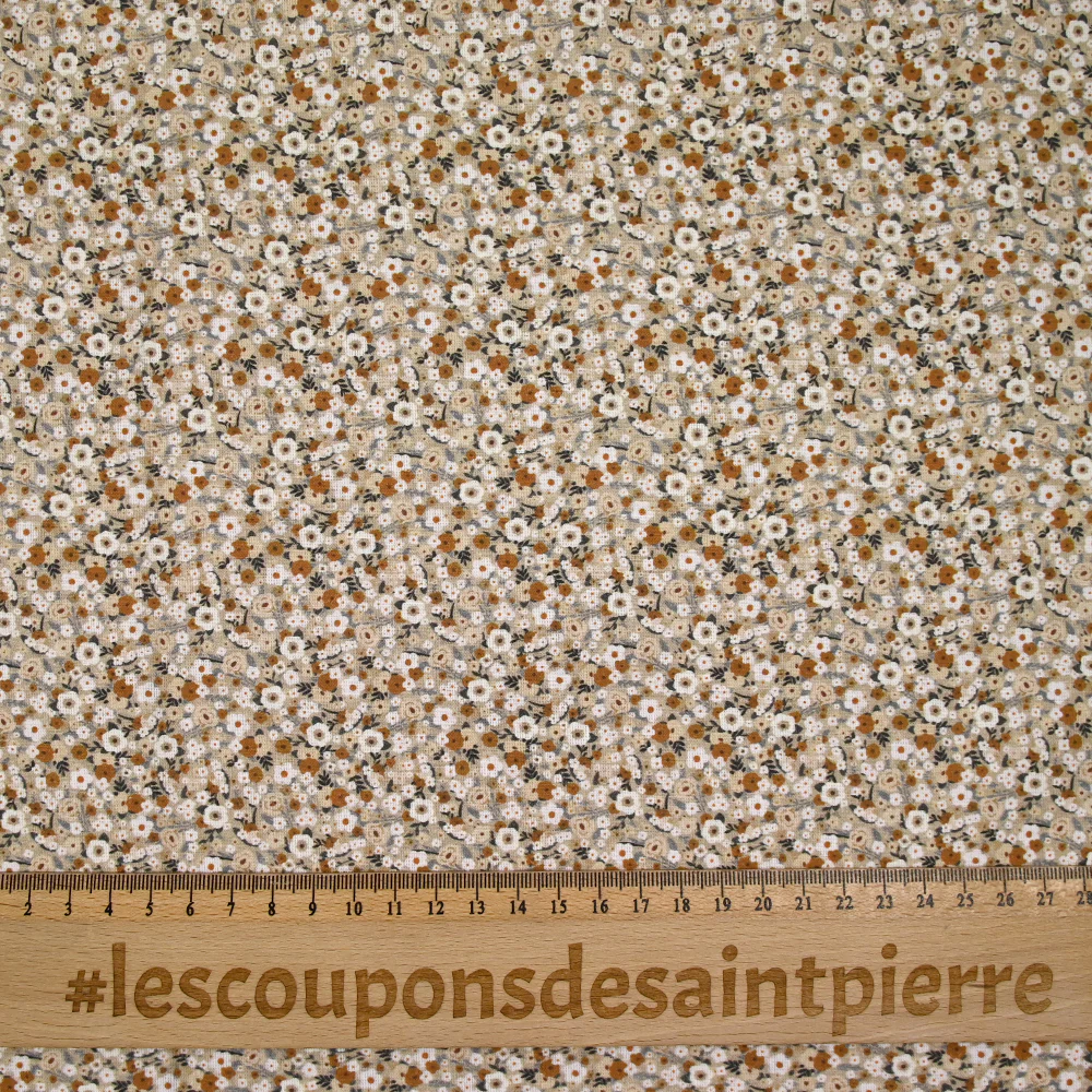 Coton imprimé s'épanouir beige, marron et blanc - Image 3