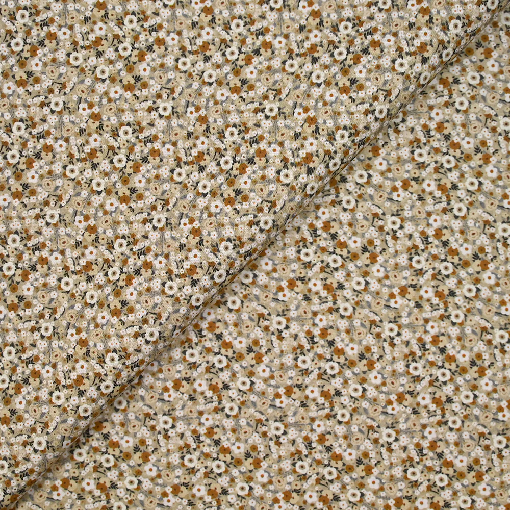 Coton imprimé s'épanouir beige, marron et blanc - Image 4