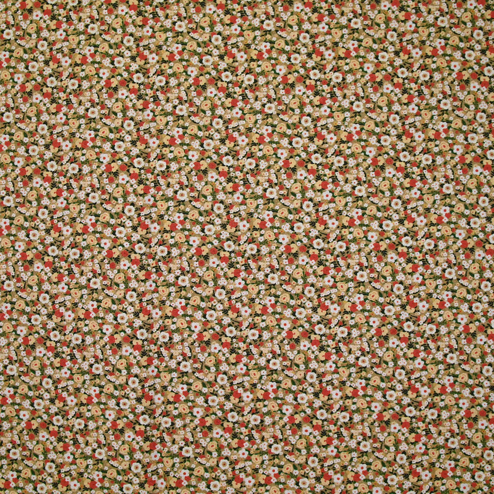 Coton imprimé s'épanouir vert, rouge et beige