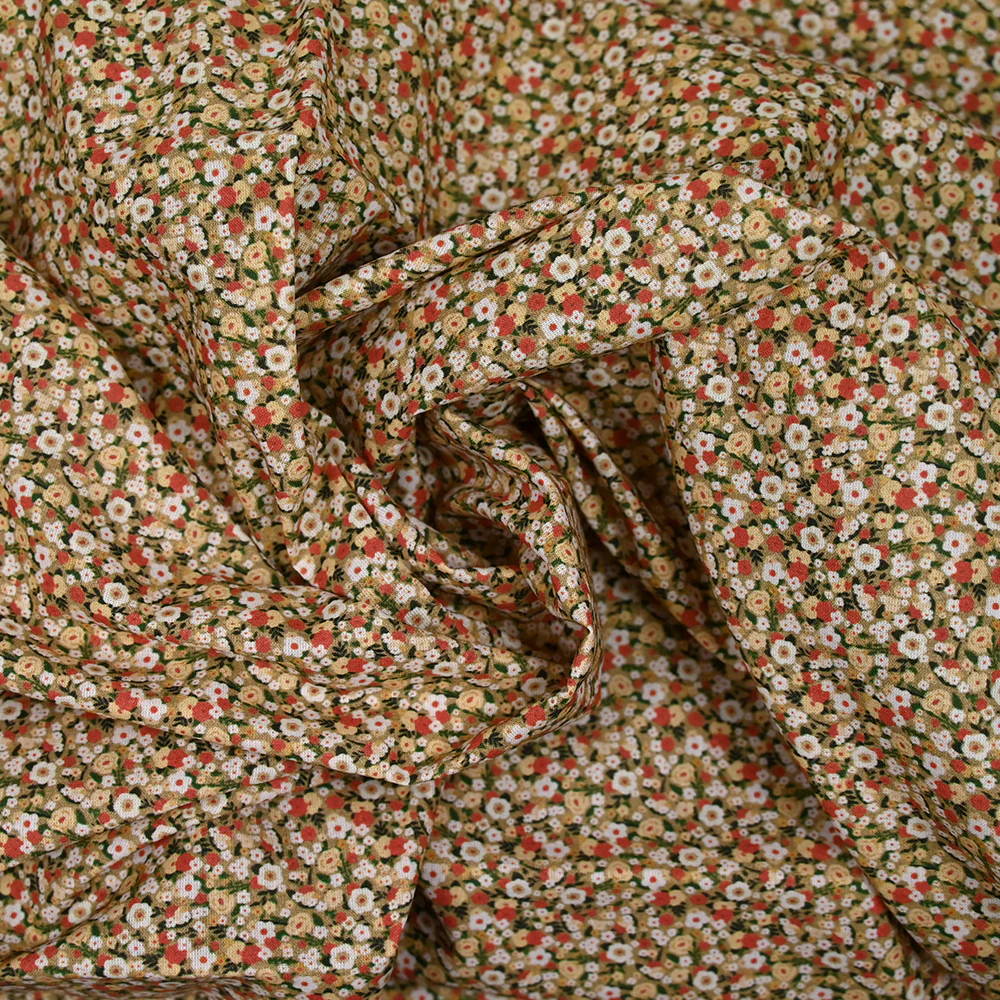 Coton imprimé s'épanouir vert, rouge et beige - Image 2