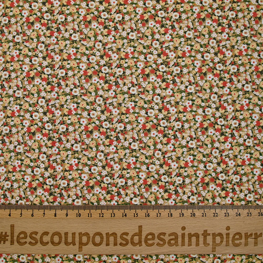 Coton imprimé s'épanouir vert, rouge et beige - Image 3