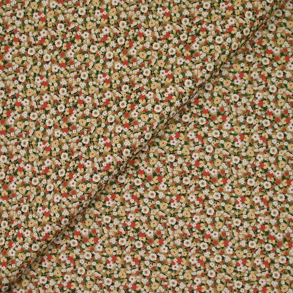 Coton imprimé s'épanouir vert, rouge et beige - Image 4