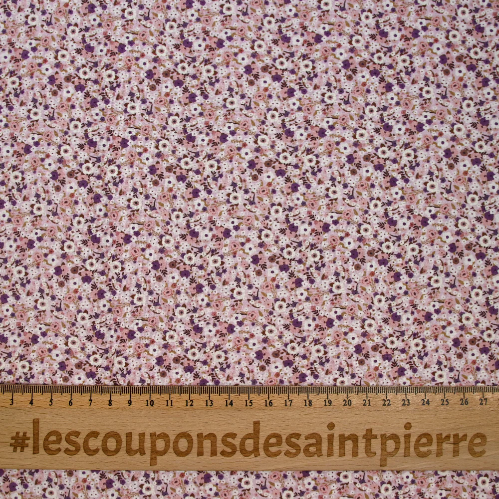 Coton imprimé s'épanouir violet, rose et blanc - Image 3