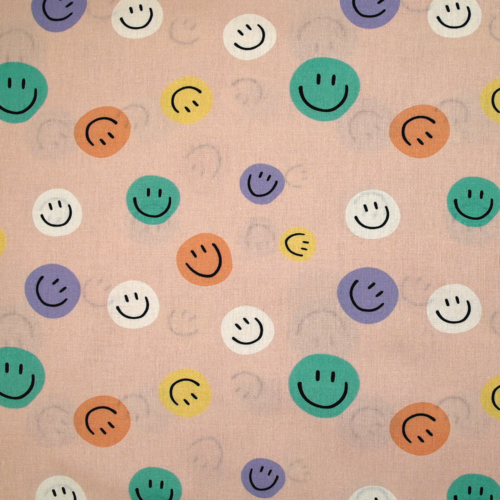 Coton imprimé smiley fond rose chair