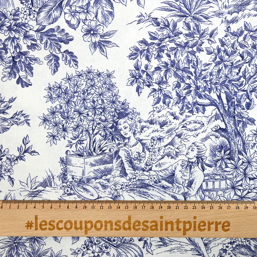 Coton imprimé toile de jouy bleu - Image 4