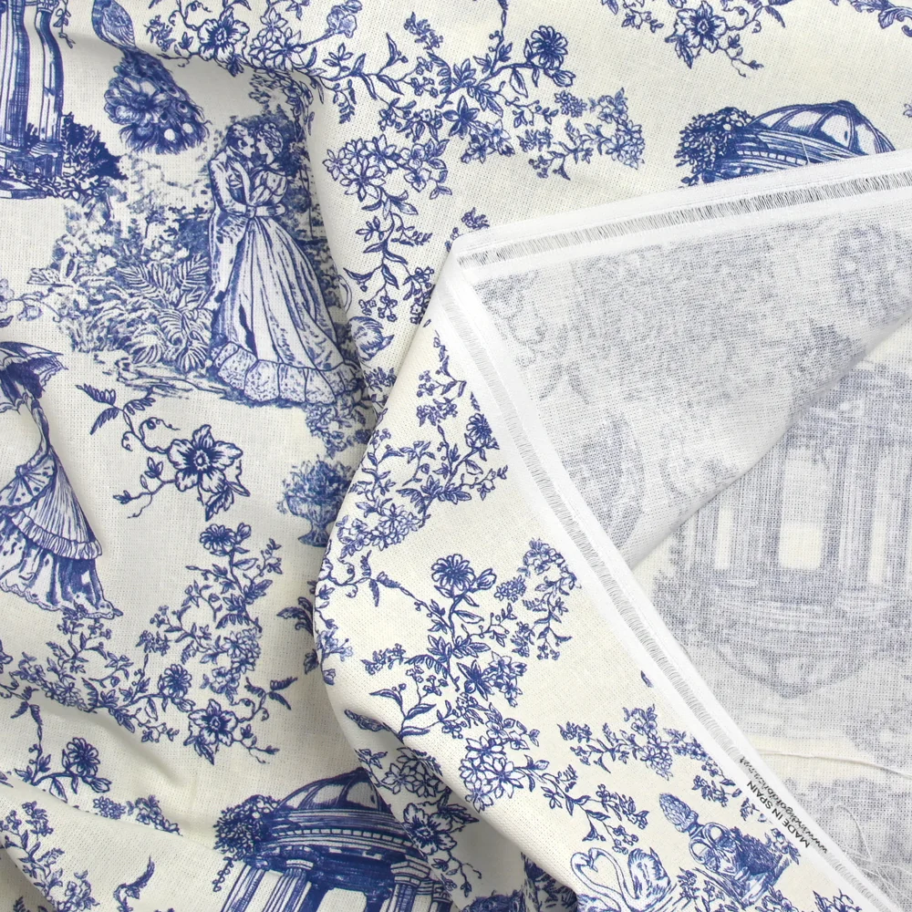 Coton imprimé toile de Jouy Maël bleu fond écru - Image 5