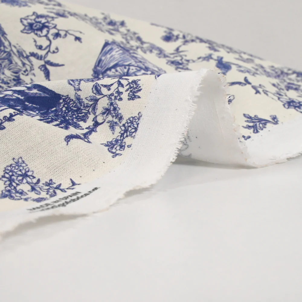 Coton imprimé toile de Jouy Maël bleu fond écru - Image 6