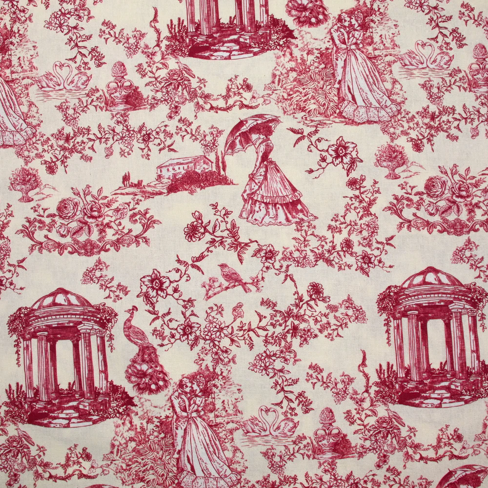Coton imprimé toile de Jouy Maël bordeaux fond écru