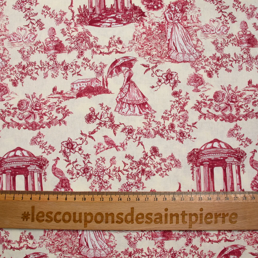 Coton imprimé toile de Jouy Maël bordeaux fond écru - Image 3