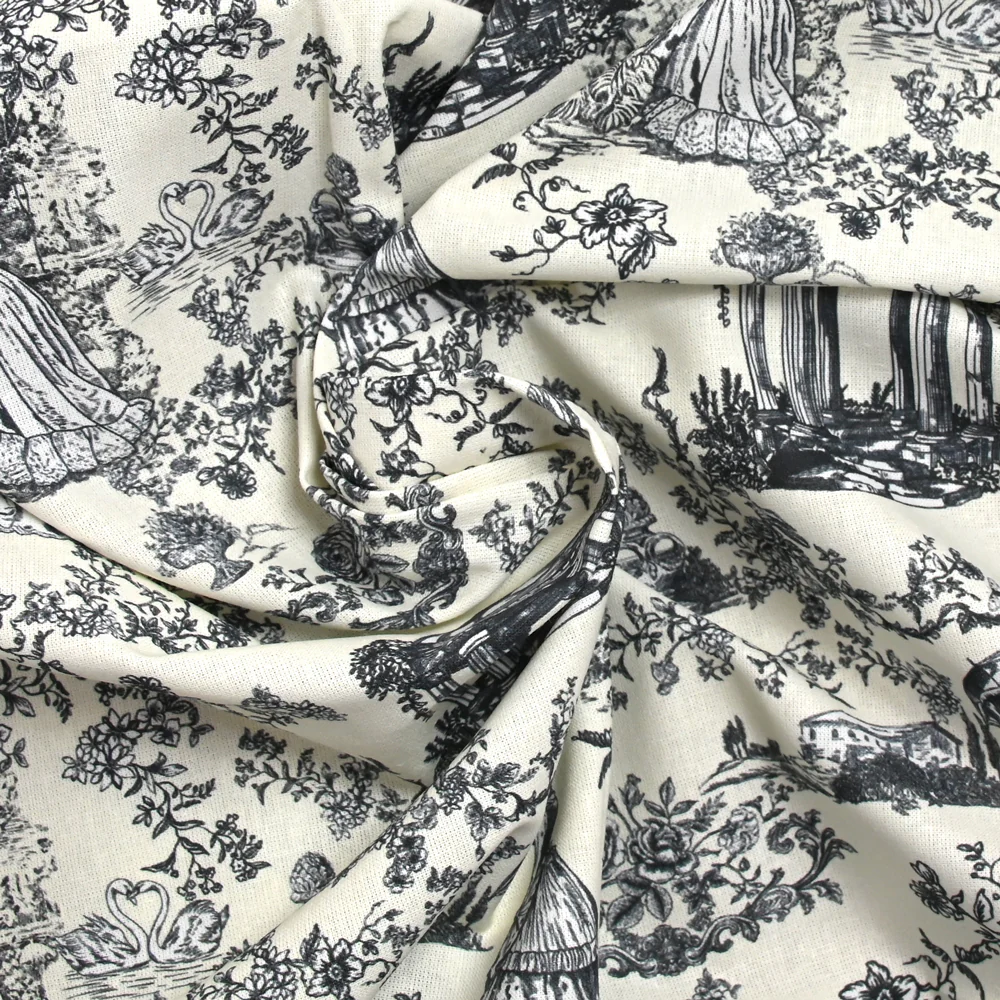 Coton imprimé toile de Jouy Maël gris fond écru - Image 2