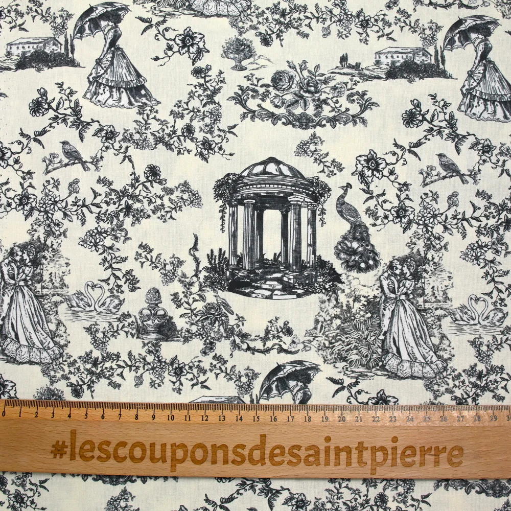Coton imprimé toile de Jouy Maël gris fond écru - Image 3