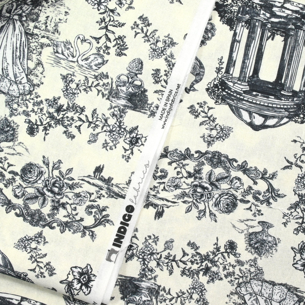 Coton imprimé toile de Jouy Maël gris fond écru - Image 4