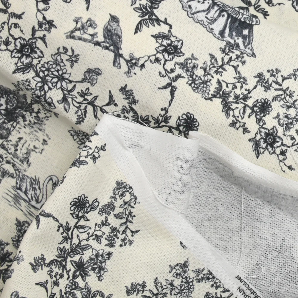 Coton imprimé toile de Jouy Maël gris fond écru - Image 5