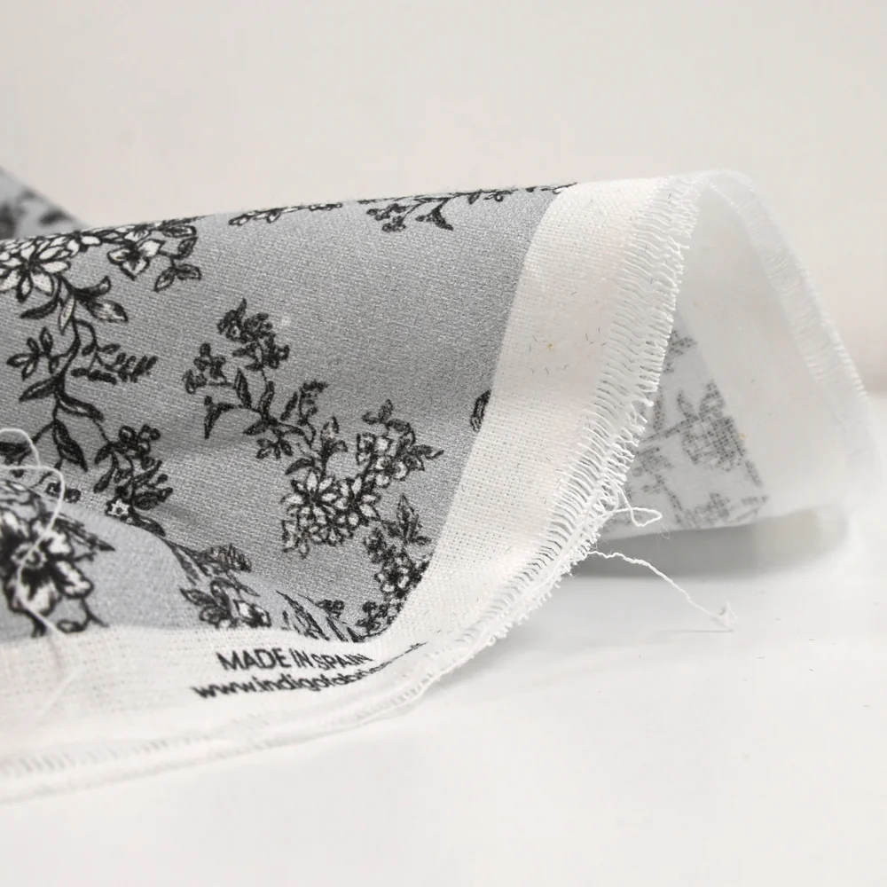 Coton imprimé toile de Jouy Maël noir fond gris bleuté - Image 5