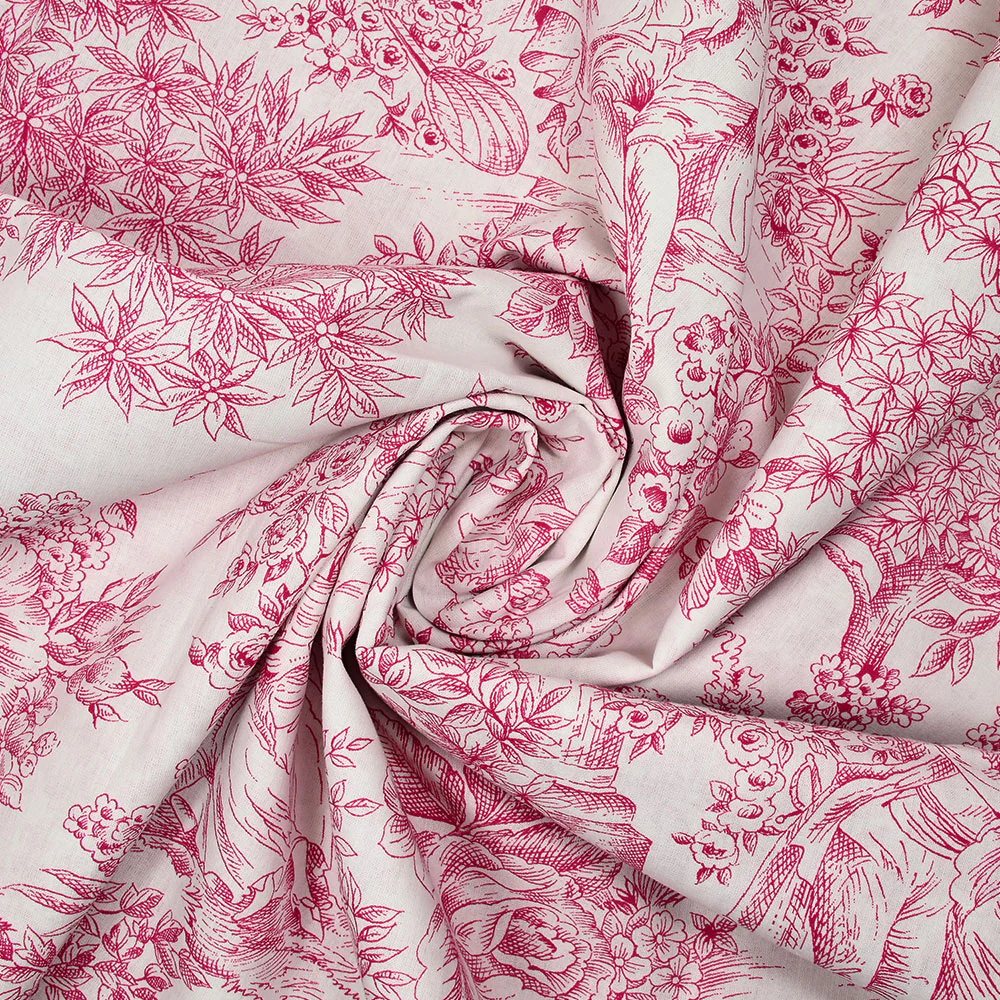 Coton imprimé toile de jouy rose - Image 2