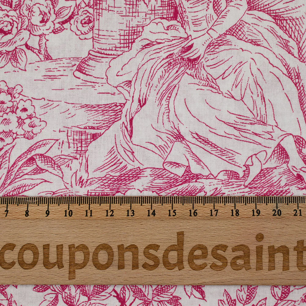 Coton imprimé toile de jouy rose - Image 3