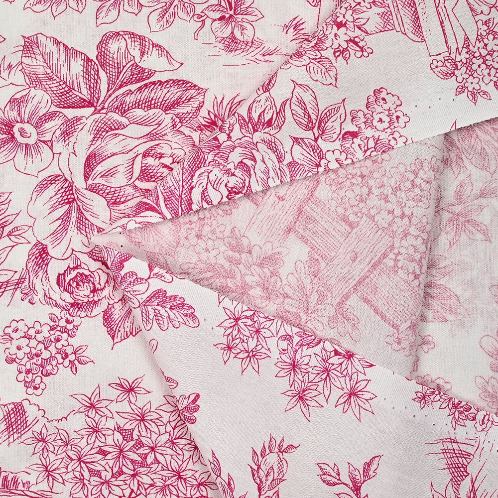 Coton imprimé toile de jouy rose - Image 4