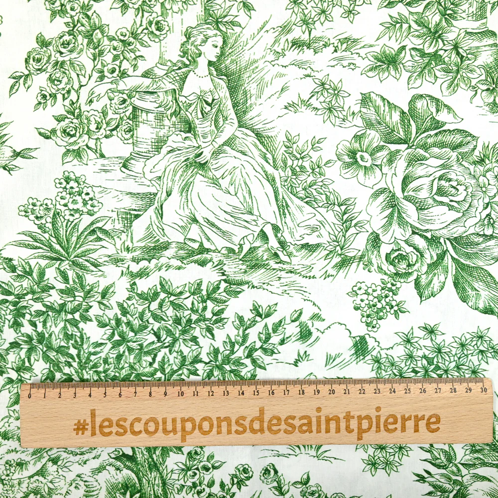 Coton imprimé toile de jouy vert - Image 3