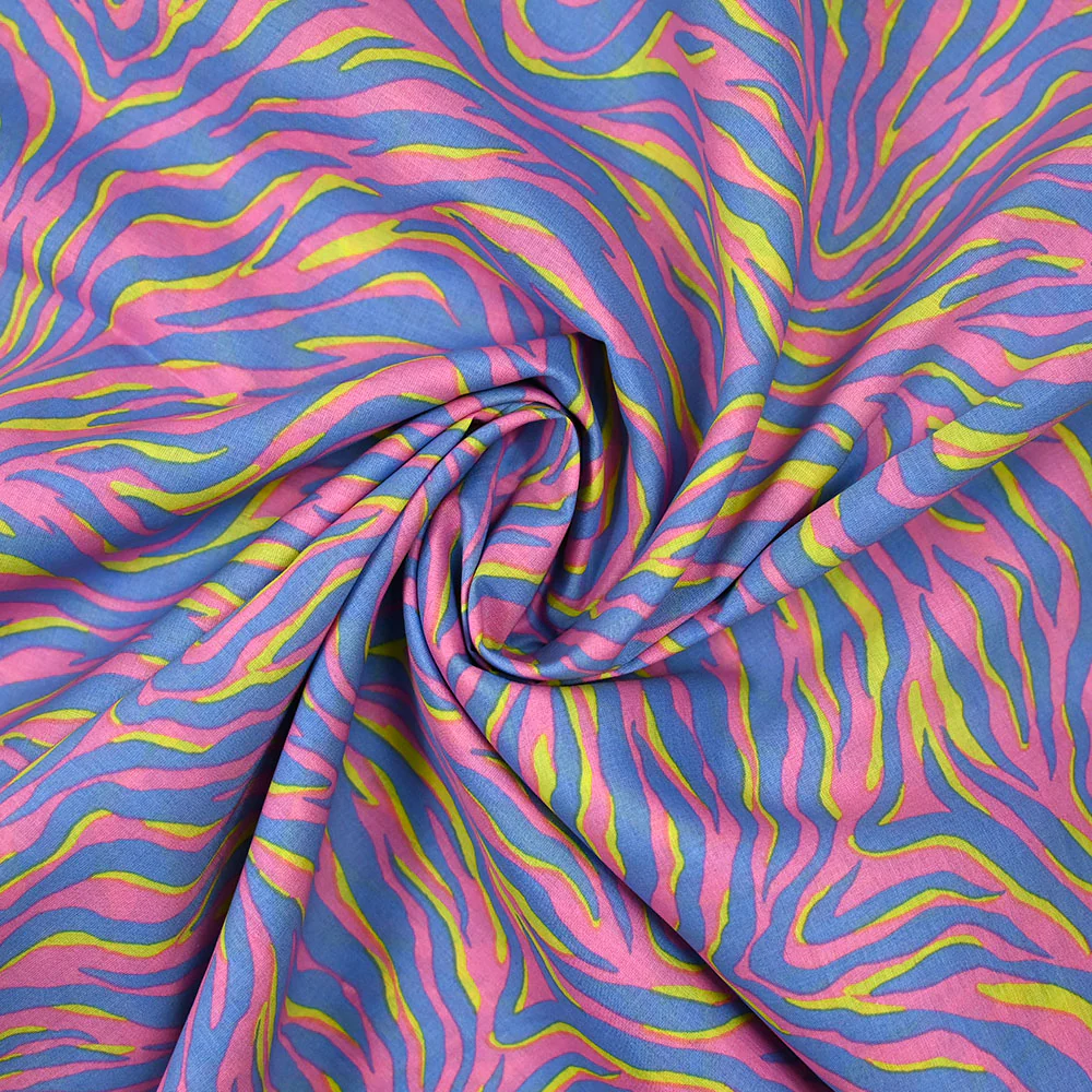 Coton imprimé zèbre jaune et bleu fond rose - Image 2