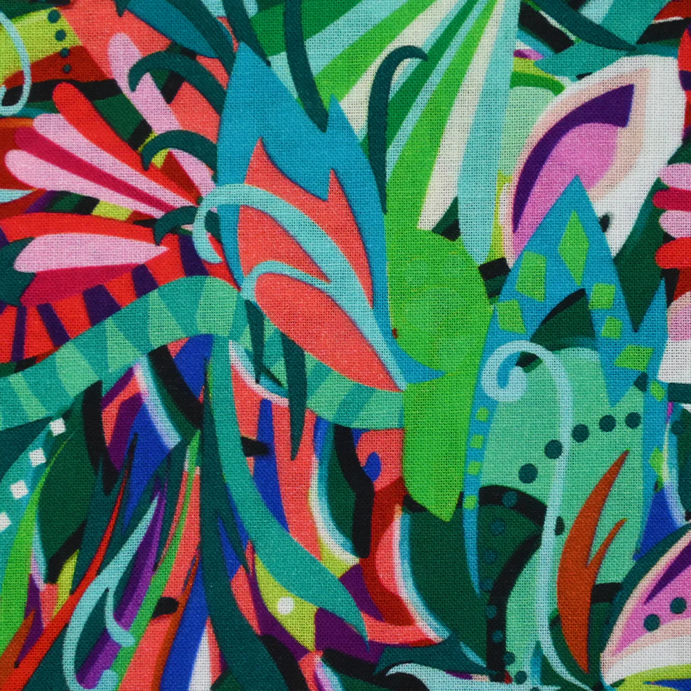 Coton imprimé Zélia turquoise, vert et corail - Image 4