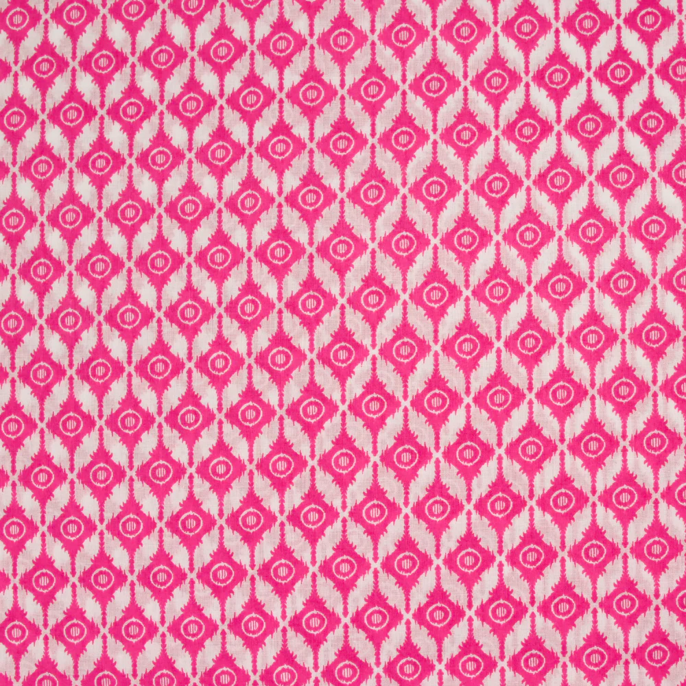 Coton indien imprimé Bangalore rose fond blanc
