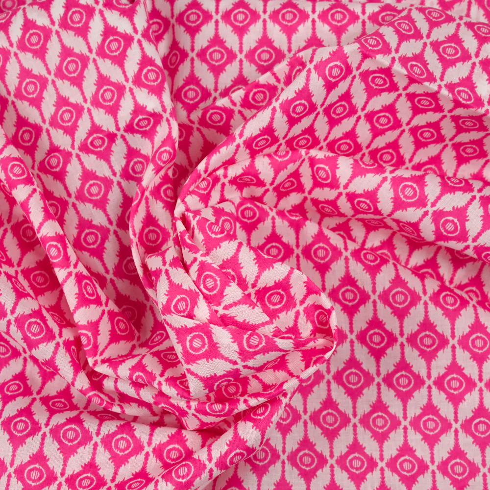 Coton indien imprimé Bangalore rose fond blanc - Image 2