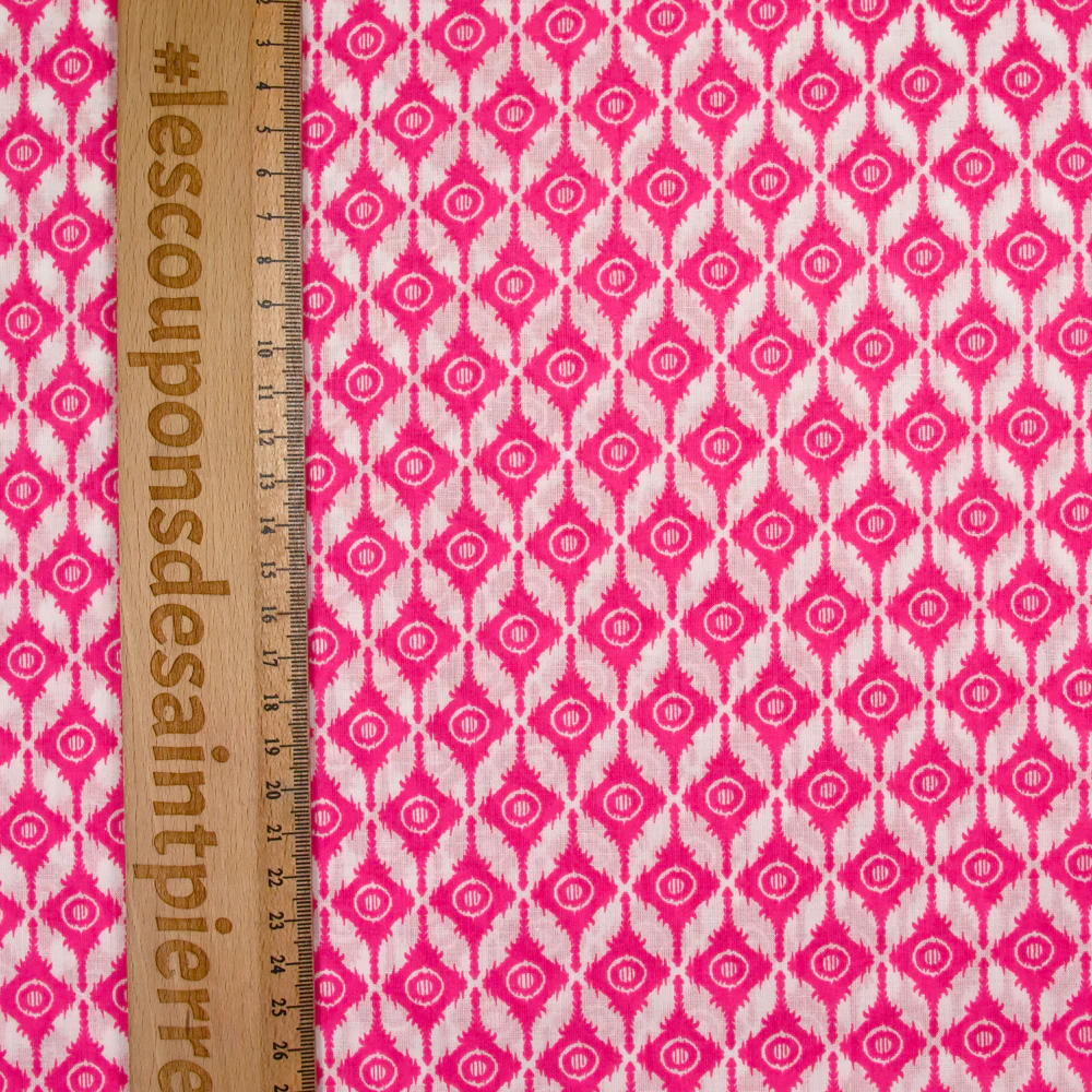 Coton indien imprimé Bangalore rose fond blanc - Image 3