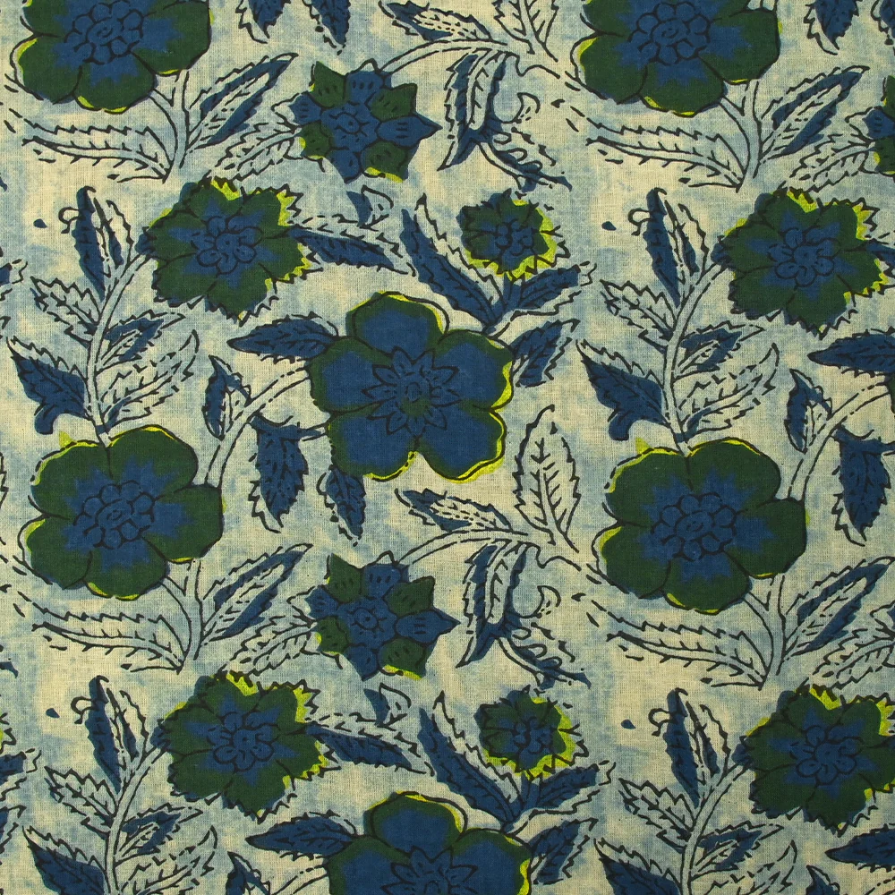 Coton indien imprimé Chandigarh fond bleu brumeux
