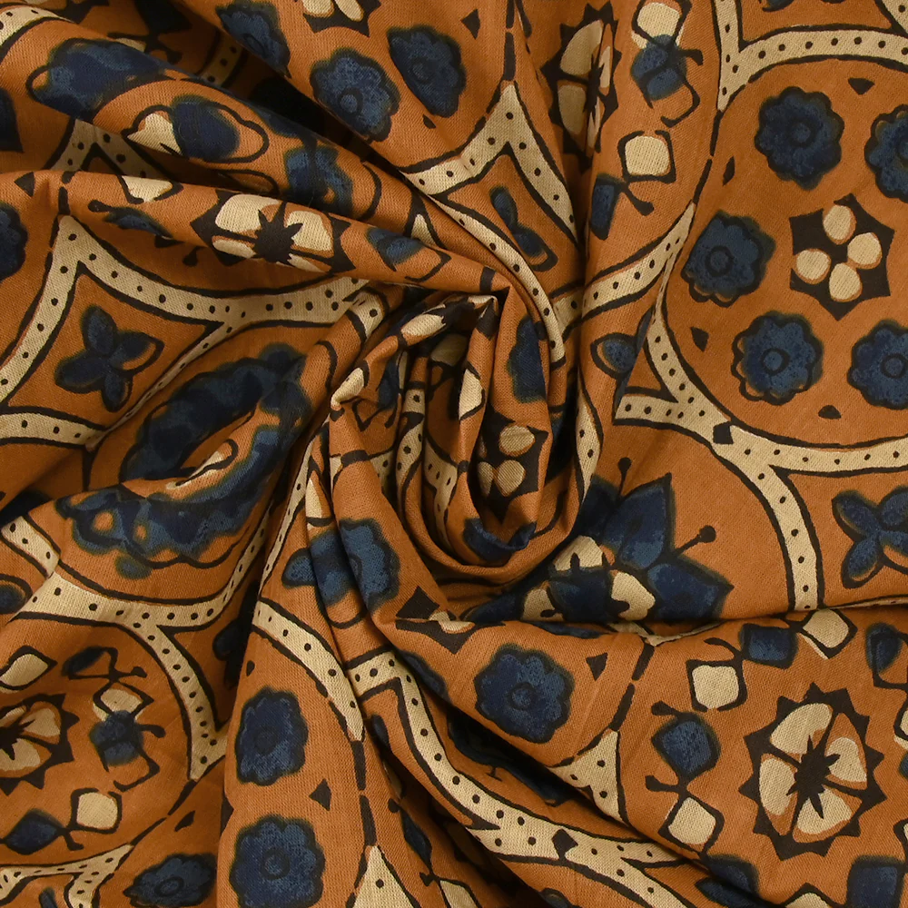 Coton indien imprimé Hyderabad fond camel - Image 2