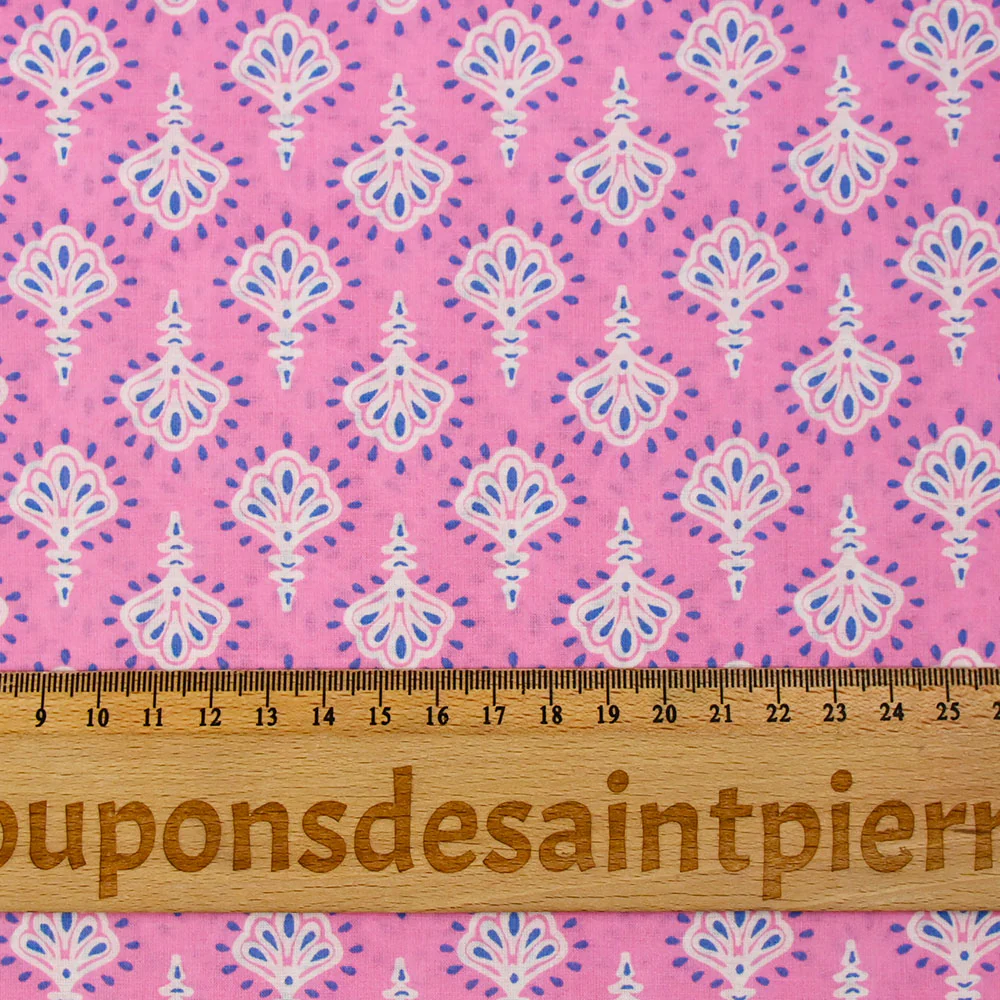 Coton indien imprimé Radha bleu fond rose - Image 3