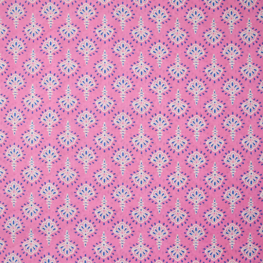 Coton indien imprimé Radha bleu fond rose - Image 4
