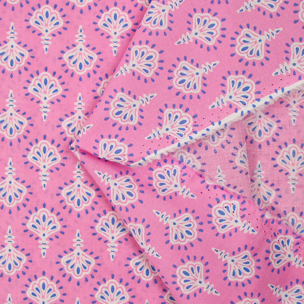 Coton indien imprimé Radha bleu fond rose - Image 5