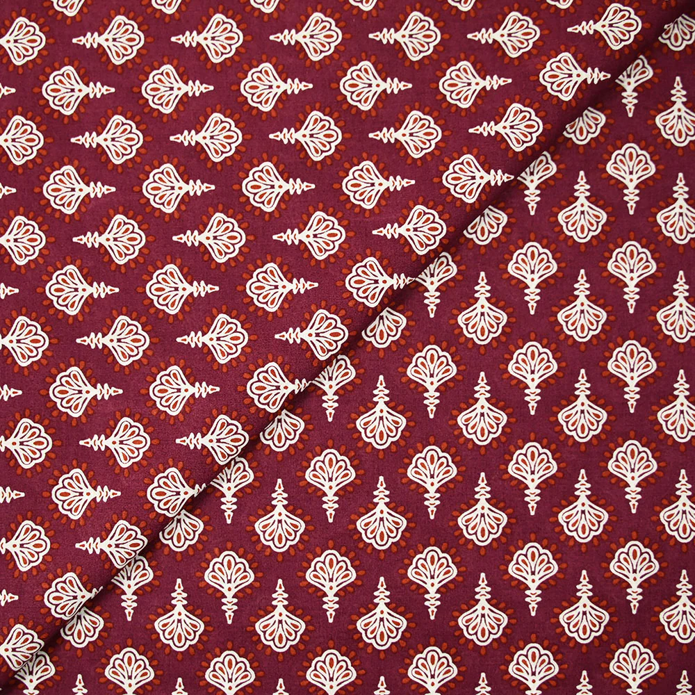 Coton indien imprimé Vamika ornements blanc fond rouge amarante