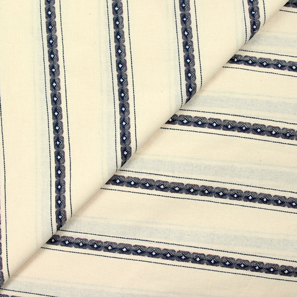 Coton jacquard Lurex rayé marine fond écru