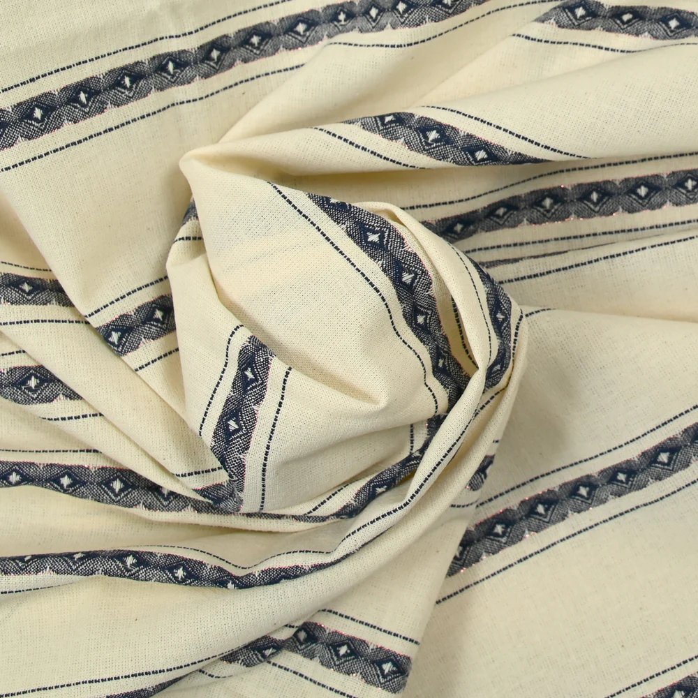 Coton jacquard Lurex rayé marine fond écru - Image 2