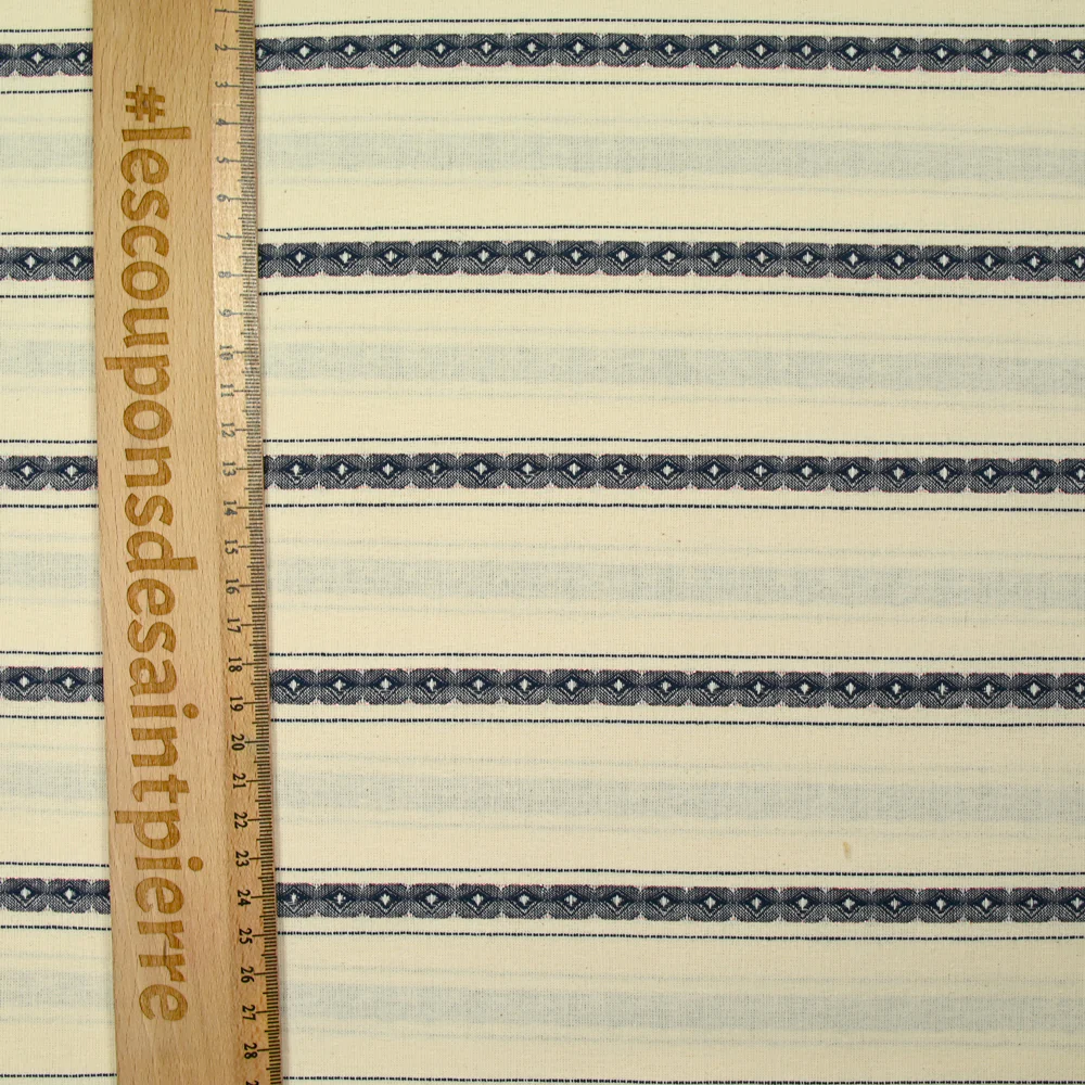 Coton jacquard Lurex rayé marine fond écru - Image 4