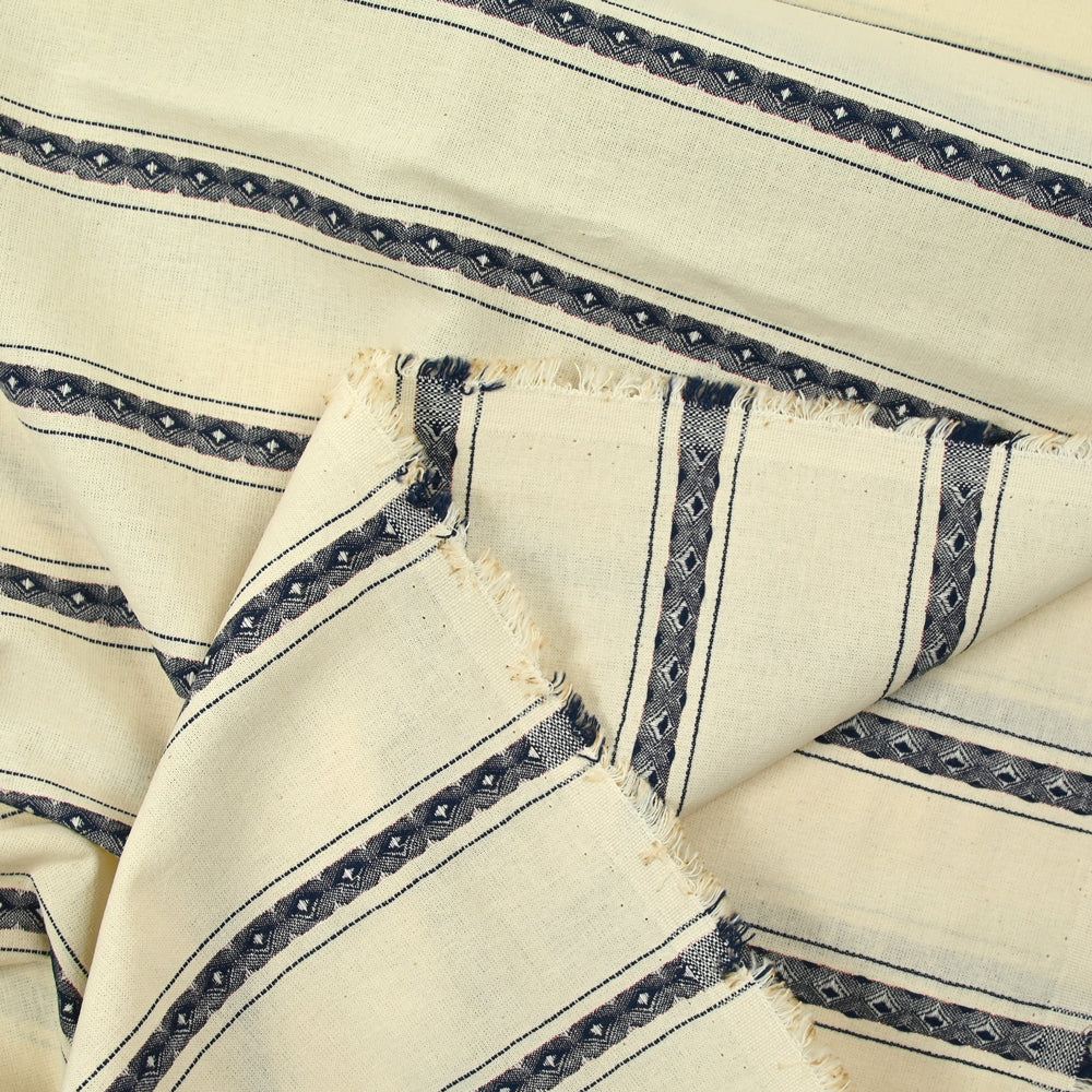 Coton jacquard Lurex rayé marine fond écru - Image 5